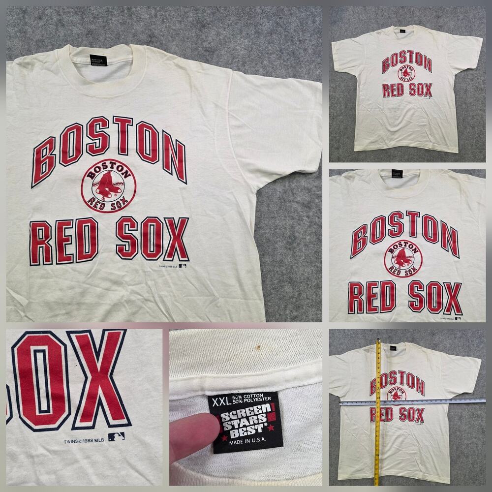 Vintage Boston Red Sox T Shirt Mens 2XL White MLB Baseball Screen Stars Best 80s